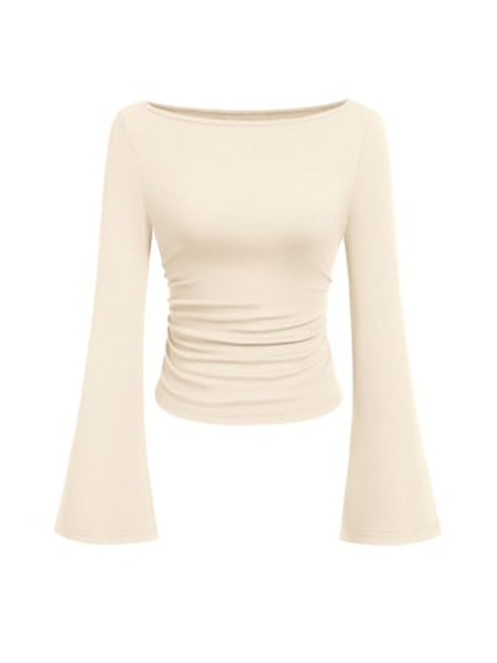 Women's Ribbed Knit Boat Neck Long Sleeve Bell Sleeve Tops Y2K